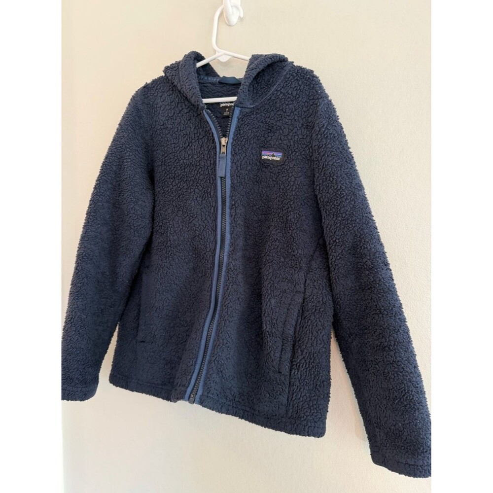 Patagonia Kids Los Gatos Fleece Hoody Jacket Navy Blue Size M 10 - Picture 3 of 6